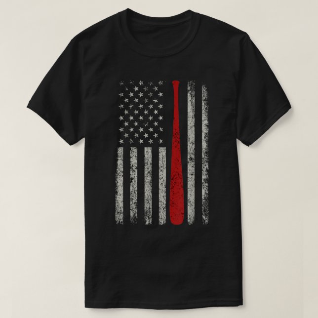 Patriotic AMERICAN FLAG Baseball   Baseball Bat T-Shirt (Design Front)