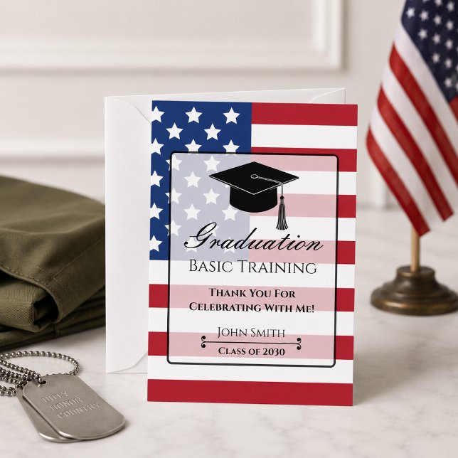 Patriotic American Flag Basic Training Graduation  Thank You Card (Creator Uploaded)
