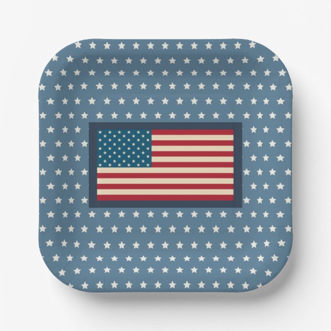 Patriotic American Flag BBQ July 4th Picnic Paper Plates (Front)