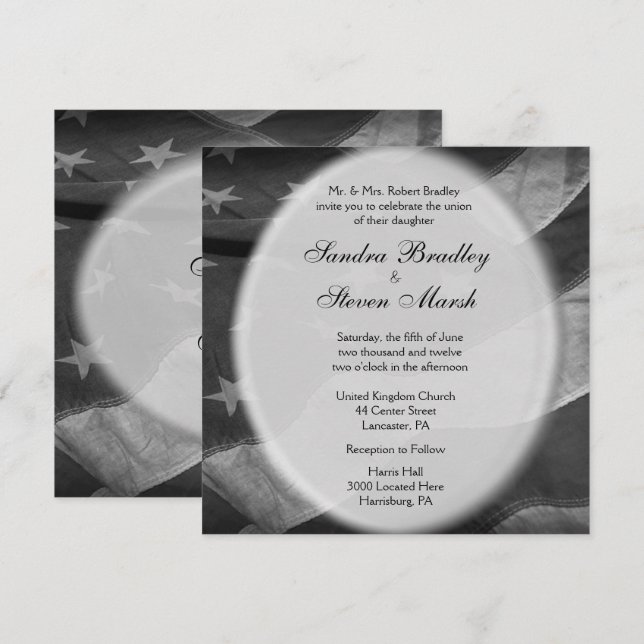 Patriotic American Flag Black and White Invitation (Front/Back)