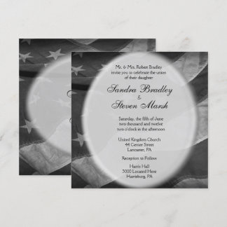 Patriotic American Flag Black and White Invitation
