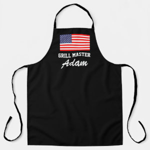 Patriotic American flag black grill master BBQ Apron