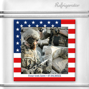 Patriotic American Flag Border Custom Photo Magnet