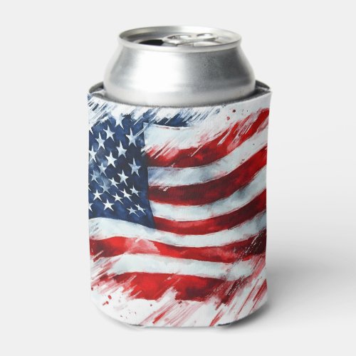 Patriotic American Flag Brushstroke Art Design Can Cooler