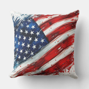 Patriotic American Flag Brushstroke Art Design Outdoor Pillow