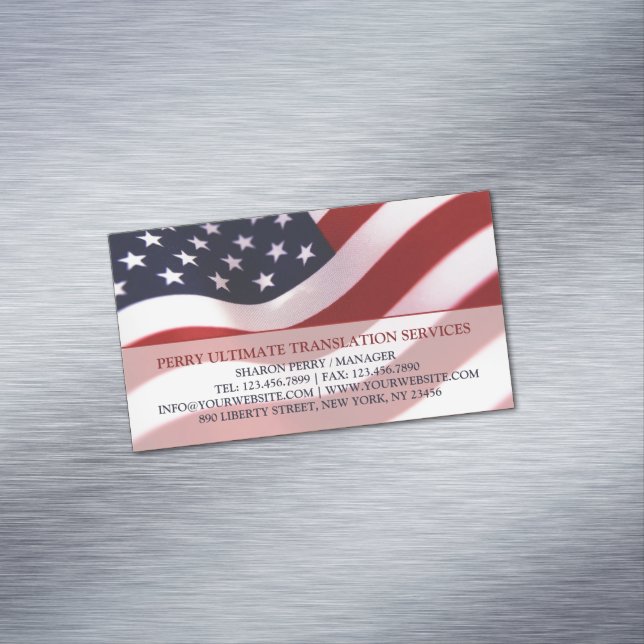 Patriotic American Flag Business Card Magnet (In Situ)