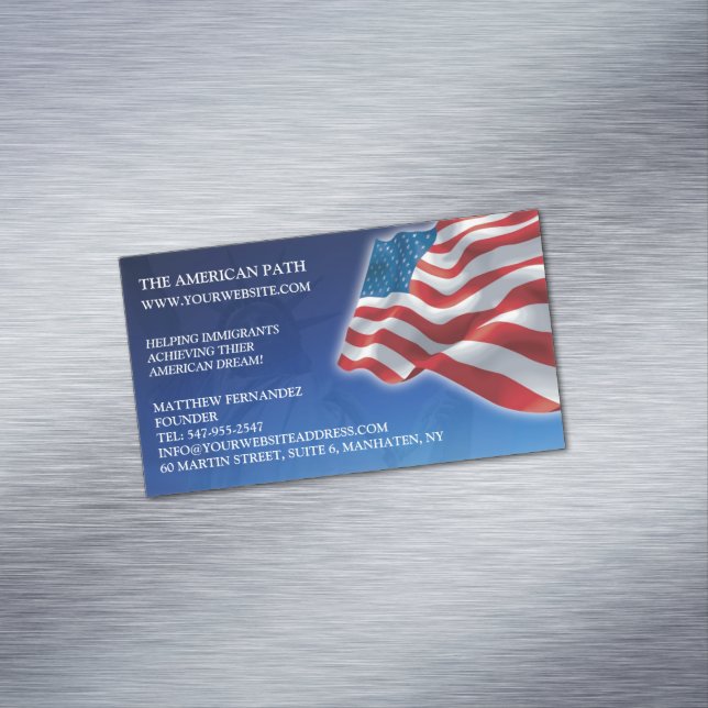 Patriotic American Flag Business Card Magnet (In Situ)