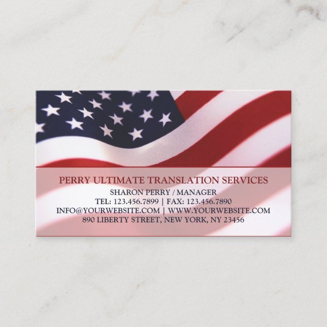 Patriotic American Flag Business Card Template  (Front)