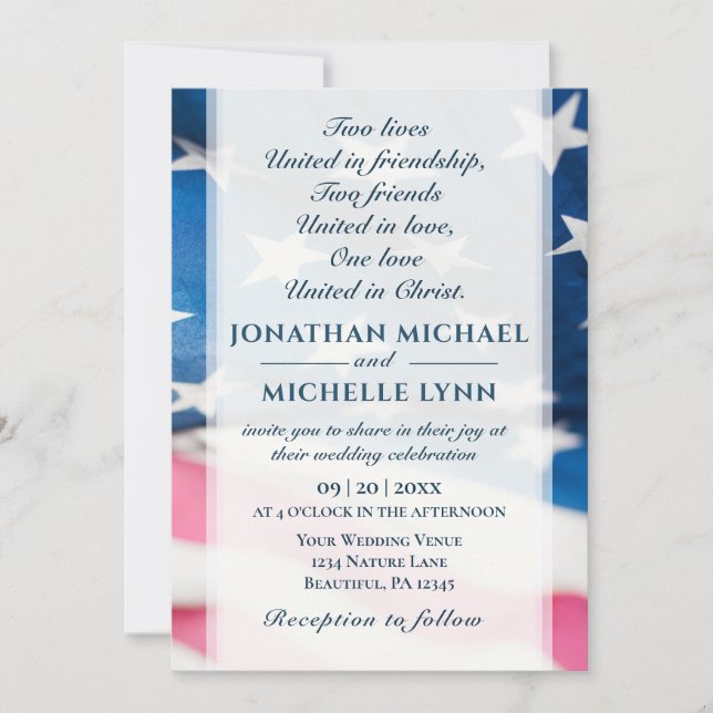 Patriotic American Flag Christian Wedding  Invitation (Front)