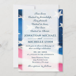 Patriotic American Flag Christian Wedding  Invitation