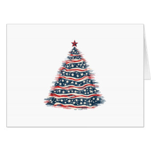 Patriotic American Flag Christmas Tree Card