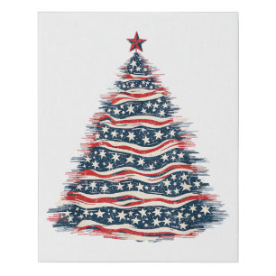 Patriotic American Flag Christmas Tree Faux Canvas Print