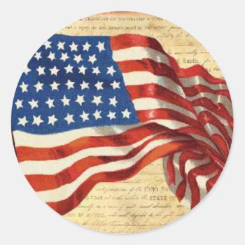 Patriotic American Flag Classic Round Sticker by ForEverProud at Zazzle