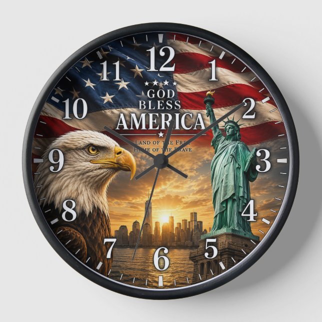 Patriotic American Flag Clock Face | Wall Clock (Front)