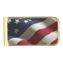 Patriotic American flag closeup gold money clip