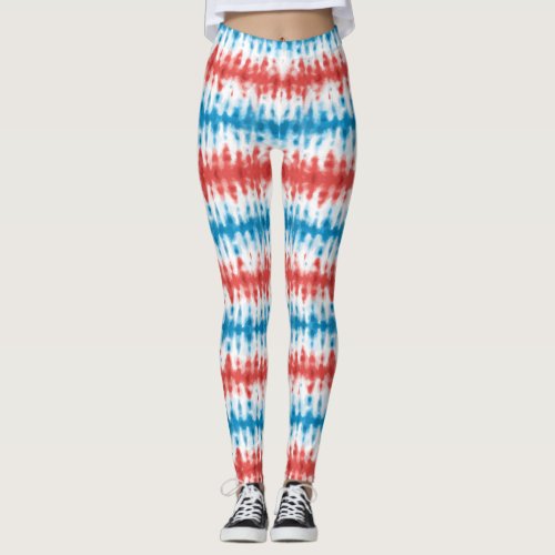 Patriotic American Flag Colors Tye Dye Leggings