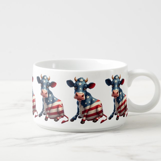 Patriotic American Flag Cow Illustration Bowl (Left)