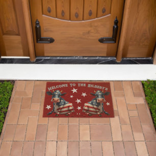 Patriotic American Flag Cow Illustration Fiber Doormat