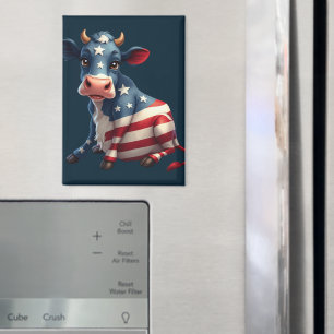 Patriotic American Flag Cow Illustration Magnet
