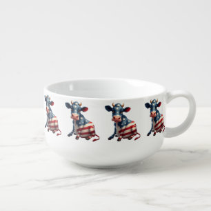 Patriotic American Flag Cow Illustration Soup Mug