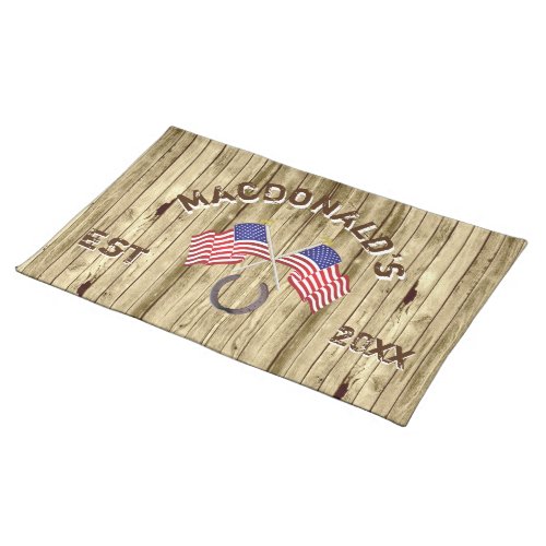 Patriotic American flag Cowboy rustic wood Cloth Placemat