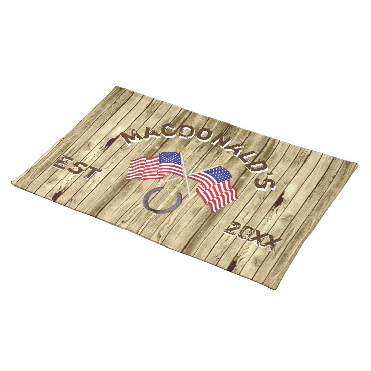 Patriotic American flag Cowboy rustic wood Cloth Placemat Zazzle