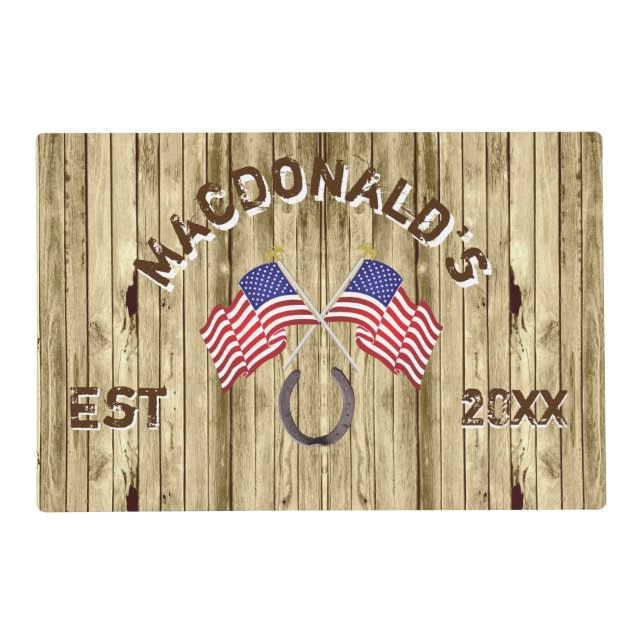 Patriotic American flag Cowboy rustic wood Placemat (Front)