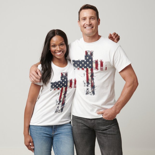 Patriotic American flag cross T-Shirt (Unisex)