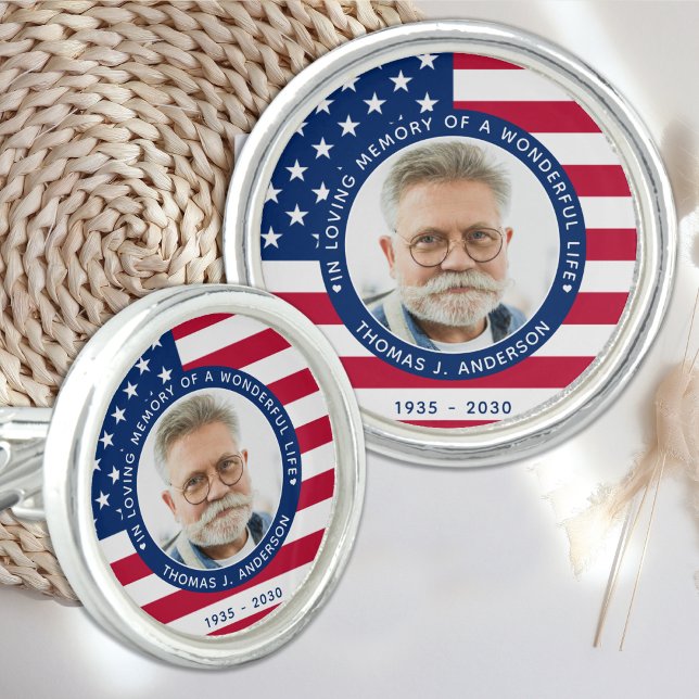 Patriotic American Flag Custom 2 Photo Memorial  Cufflinks (Creator Uploaded)