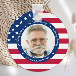 Patriotic American Flag Custom 2 Photo Memorial  Keychain