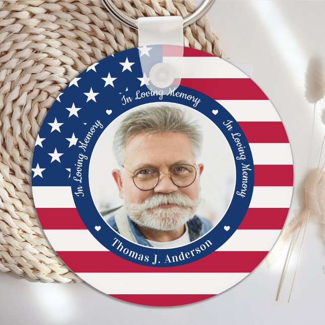 Patriotic American Flag Custom 2 Photo Memorial  Keychain (Creator Uploaded)