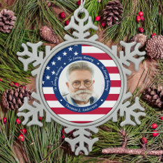 Patriotic American Flag Custom 2 Photo Memorial  Snowflake Pewter Christmas Ornament at Zazzle