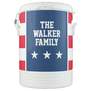 Patriotic American flag custom family name Beverage Cooler
