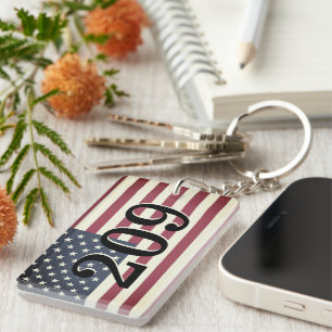 Patriotic American flag custom hotel room number Keychain
