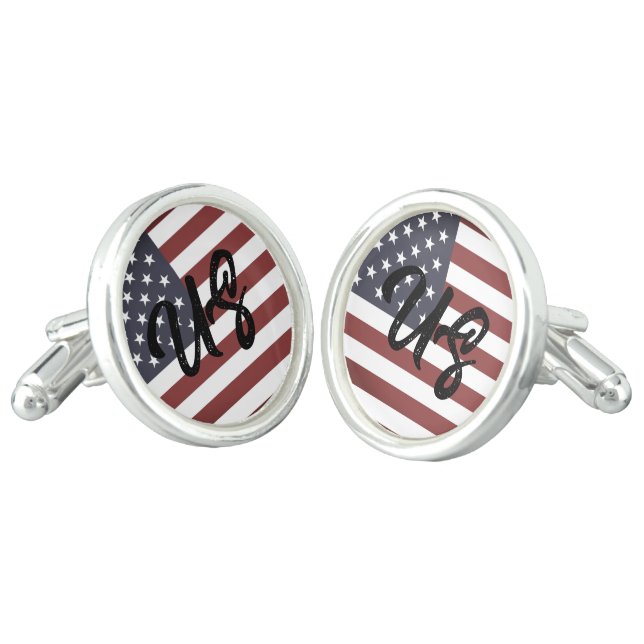 Patriotic American flag custom monogram cufflinks (Angled)