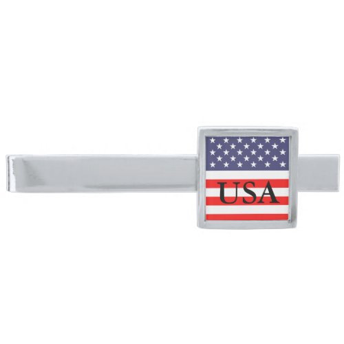 Patriotic American flag custom monogram tie clip