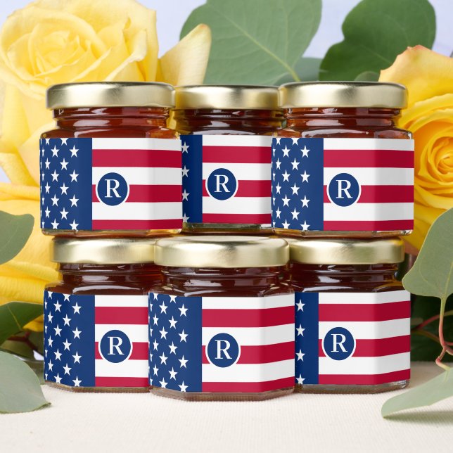 Patriotic American Flag Custom Name  Honey Jar Favors (Insitu)
