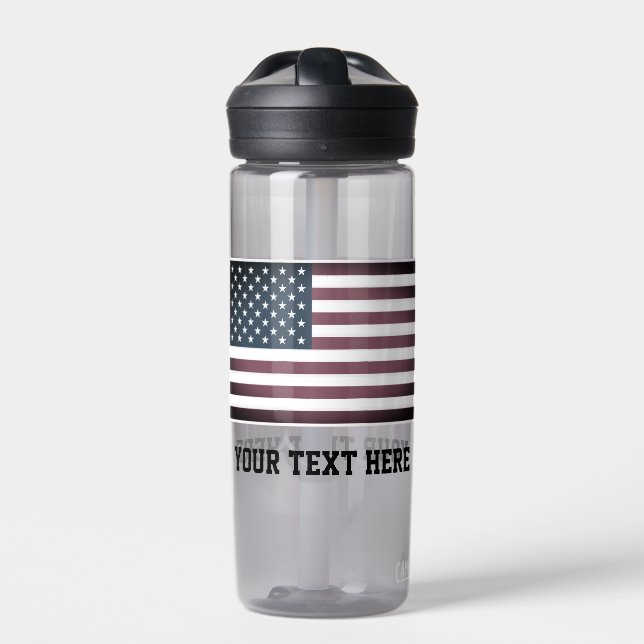 Patriotic American flag custom name water bottle (Front)