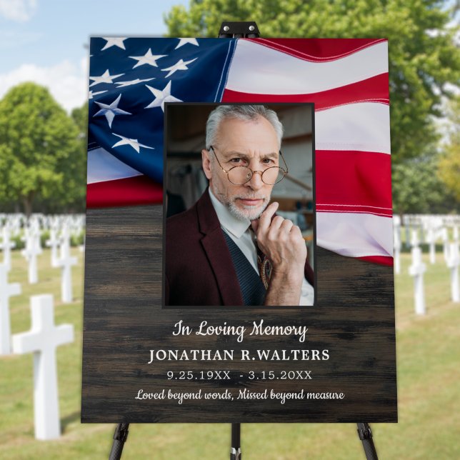 Patriotic American Flag Custom Photo Funeral  Foam Foam Board (Creator Uploaded)