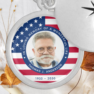 Patriotic American Flag Custom Photo Memorial Locket Necklace
