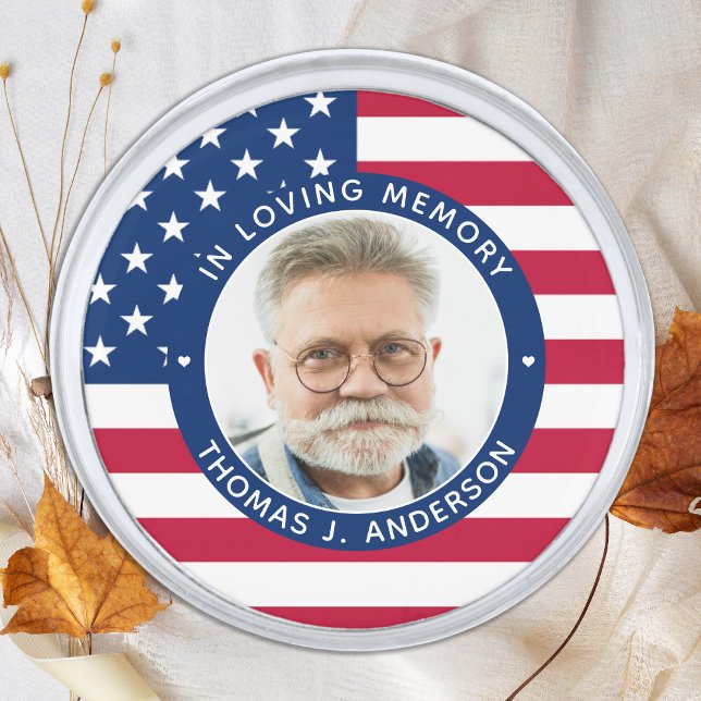 Patriotic American Flag Custom Photo Memorial Silver Finish Lapel Pin (Creator Uploaded)