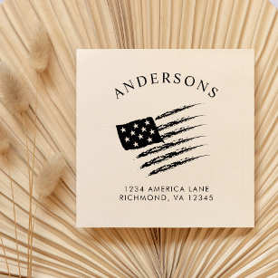 Patriotic American Flag   Custom Return Address Rubber Stamp