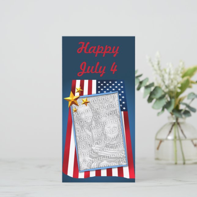 Patriotic American Flag Customizable Photo Card (Standing Front)