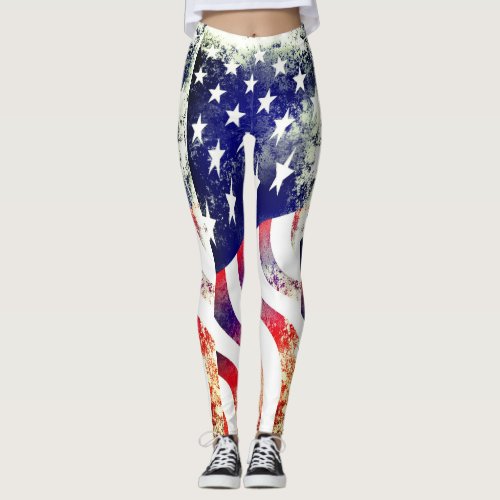 Patriotic American Flag distressed Grunge Leggings