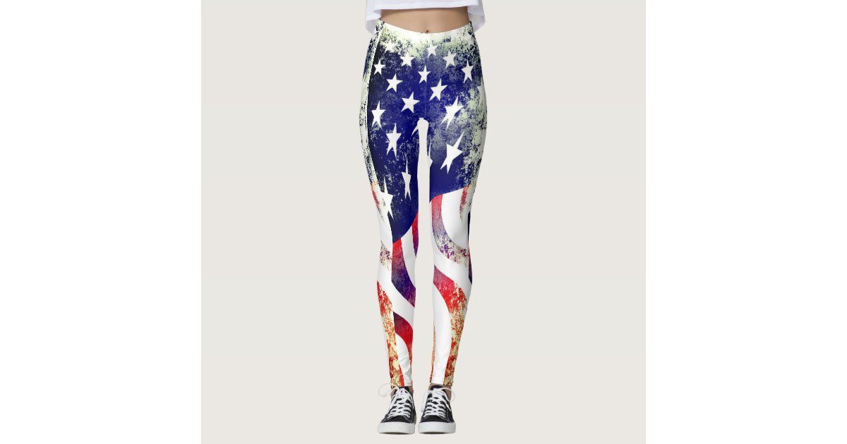 Patriotic American Flag distressed Grunge Leggings | Zazzle