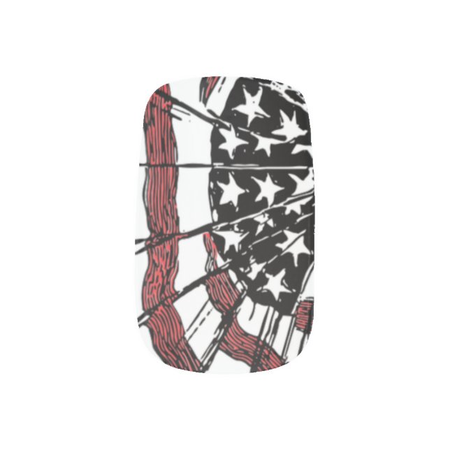 Patriotic American Flag Drawing  Minx Nail Art (Left Thumb)