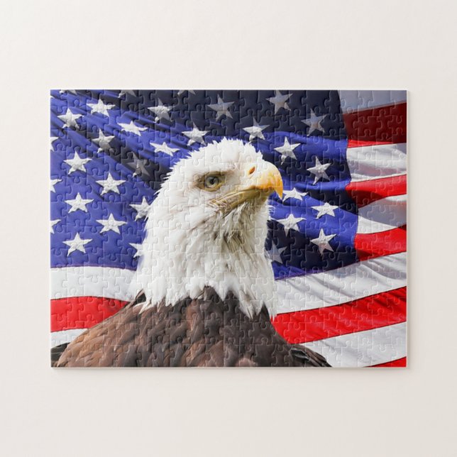 PATRIOTIC AMERICAN FLAG EAGLE JIGSAW PUZZLE (Horizontal)