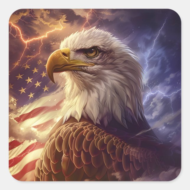 Patriotic American flag eagle lightning strike Square Sticker (Front)