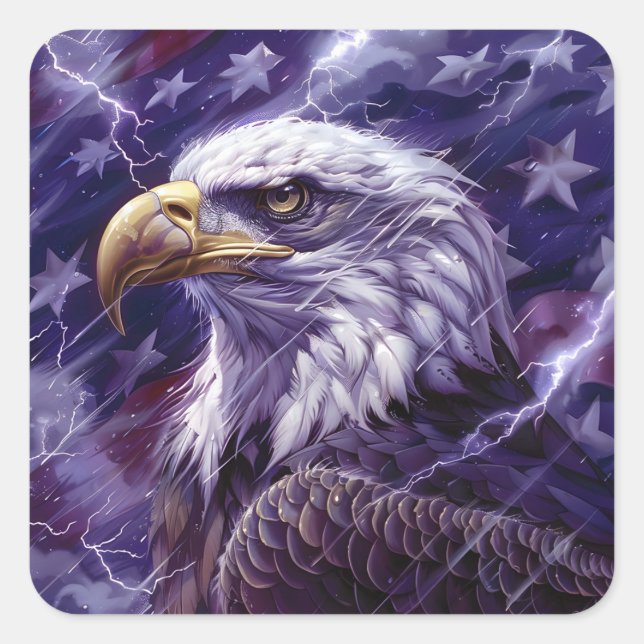 Patriotic American flag eagle lightning strike Square Sticker (Front)