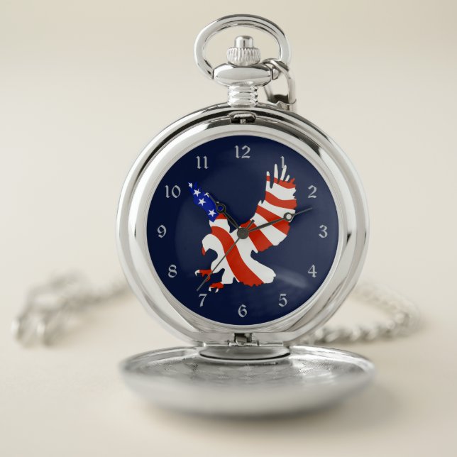 Patriotic American Flag Eagle Pocket Watch (Inside)
